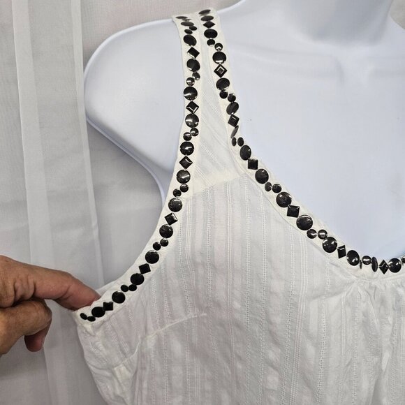 Decree White Striped Studded Tank Boho Festival L - Picture 3 of 10